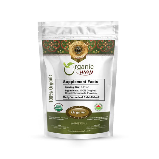 Organic Way Chamomile Flower Whole (Matricaria chamomilla) - Herbal Tea | European Wild-Harvest | Kosher & USDA Certified | Vegan, Non-GMO & Gluten Free | 100% Raw from Albania