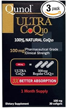 Qunol Ultra CoQ10-100% Soluble Coq10 100mg - 3X Better Absorption Coenzyme Q10-30 Softgels (Pack of 3) 90 Day Supply