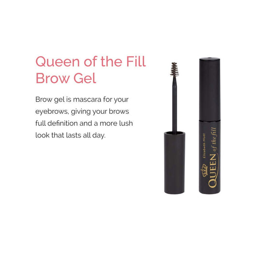 Elizabeth Mott Eyebrow Gel Makeup - Queen of the Fill Brow Tint and Filler - Brush to Fill in Eyebrows and Cover Gray Hairs - Cruelty Free - Dark Medium Brown, 4g
