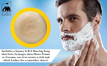 G.B.S Men's Shaving Starter Kit - Shaving Soap, Shaving Brush with Horn Handle, Stainless Steel Soap Cup, Sandalwood Aftershave Balm