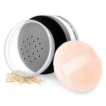Kalevel Empty Makeup Powder Container 50 with Puff Loose Face Powder Compact Case Plastic Cosmetic Jars Travel Containers Refillable Powder Bottle Box Makeup Powder Holder with Sifter and Lid