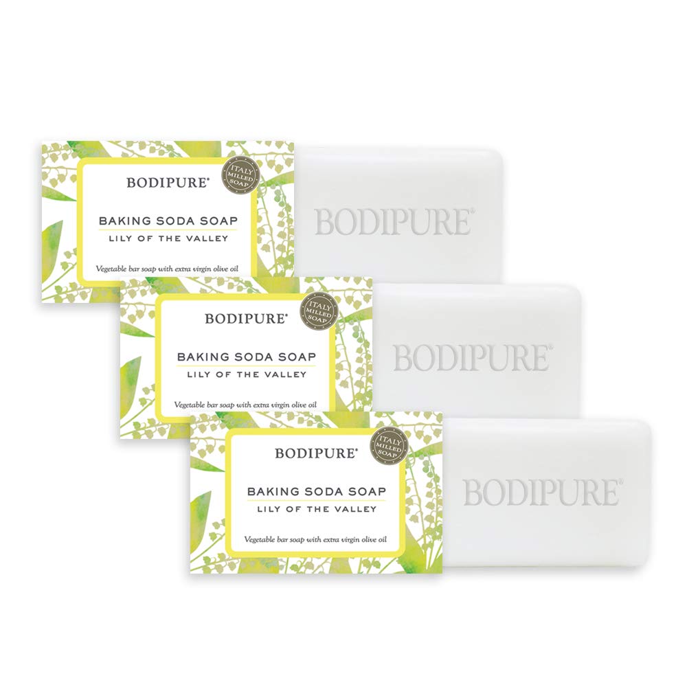 BODIPURE Lily of the Valley Bar Soap - Refreshing and Moisturizing Soap Bar For Face and Body - With Olive Oil and Baking Soda 4.4 s, 3 Bars