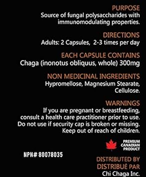 Chaga Mushroom Capsules Supplement for Immune Health Support - 120 Veg