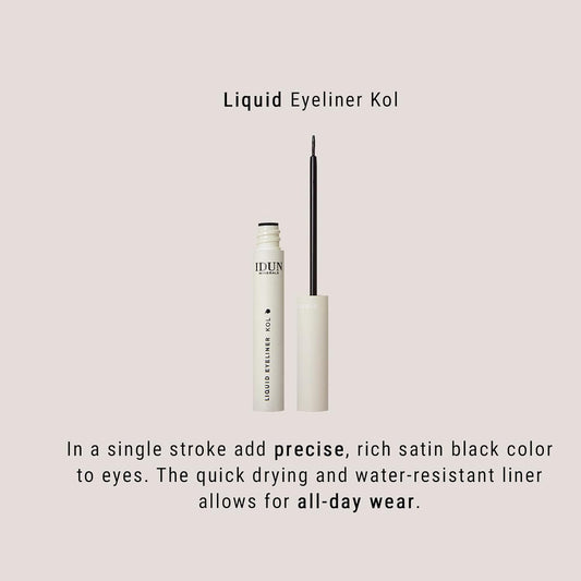 Idun Minerals - Liquid Eyeliner Kol - Imparts A Rich Satin Black Colour Payoff - Vegan, Water-Resistant Formula Infused With Highly Purified Mineral Pigments - Quick-Dry Texture - 0.19