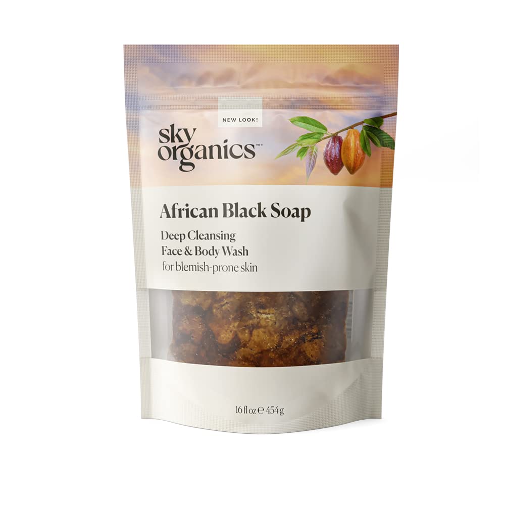 Sky Organics African Black Soap Bar for Body to Cleanse, Soothe & Refresh, 16