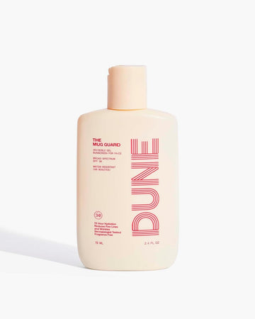 DUNE Suncare The Mug Guard - Clear Invisible Sunscreen Gel for Face - Broad Spectrum SPF 30 UVA/UVB Protection, Hydrating Sheer Sun Lotion, Water Resistant, Reef Friendly, Non-Greasy, Fragrance Free, 2.4