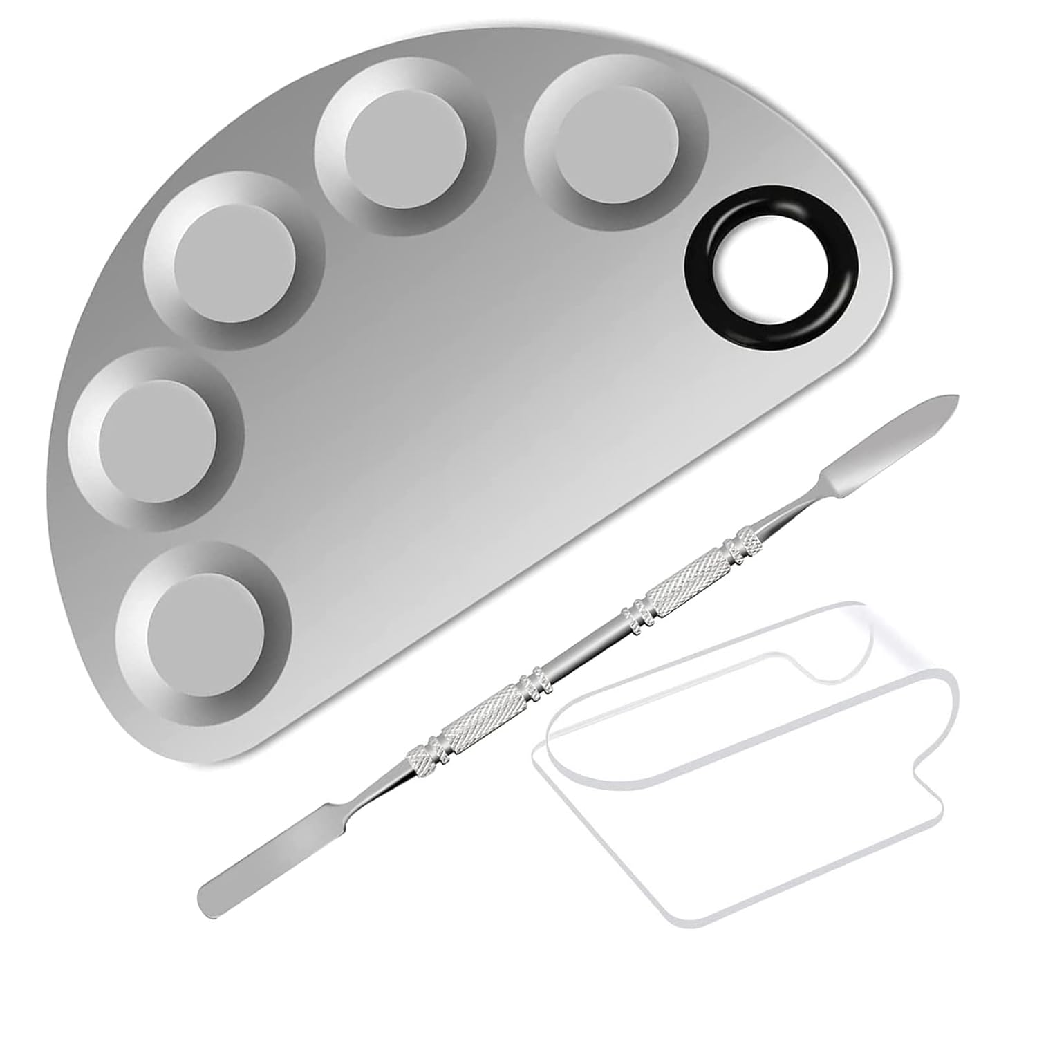 Cosmetic Palette with Acrylic Ring Palette and Spatula Set Tool 5-Wells Stainless Steel Mixing Makeup Palette Women Cosmetic Palette for Makeup Nail Art Accessories Pack of 3