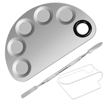 Cosmetic Palette with Acrylic Ring Palette and Spatula Set Tool 5-Wells Stainless Steel Mixing Makeup Palette Women Cosmetic Palette for Makeup Nail Art Accessories Pack of 3