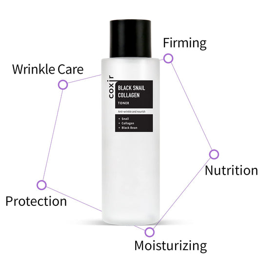 Coxir Black Snail Collagen Toner |Black Food(Black Rice,Black Beans,Black Sesame),Snail Mucin,Collagen| Paraben Free, Cruelty Free, Korean Skin Care [150 / 5.07 ..]