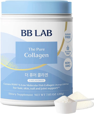 BB LAB The Pure Collagen, Unflavored Low Molecular Fish Collagen Powder, Sugar Free, Gluten Free, Non-GMO, Korean Collagen Peptides, Marine Collagen, Vitamin C, Hyaluronic Acid, Elastin, 7.05oz