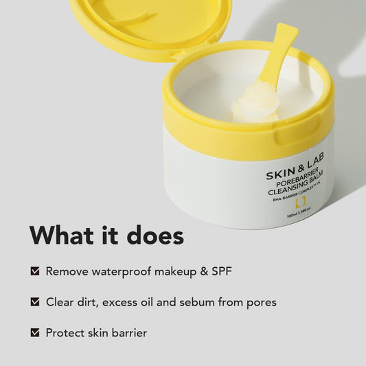 [SKIN&LAB] Porebarrier Face Cleansing Balm | Vegan Makeup Remover for Waterproof Makeup | Balm to Oil to Milk | Gentle for Eyelash Extensions | Made in Korea | 3.38