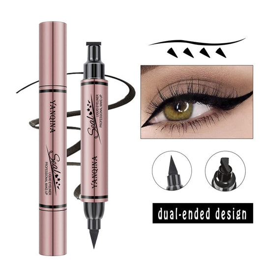Jumbo Volume Liquid Eyeliner Stamp and Liquid Liner - 2 in 1 Black Waterproof Winged Cat Eye Makeup Tool for Women