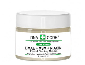 DNA CODE Skin Care OIL FREE-DMAE+MSM+NIACIN Firming Cream, 100% Pure Hyaluronic Acid, Argireline, Matrixyl 3000