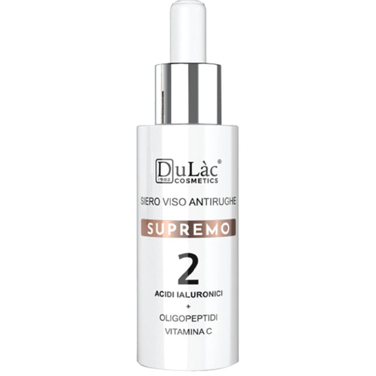 Anti Aging Serum for Face Dulàc Cosmetics SUPREMO rich in Hyaluronic Acid, Vitamin C, Anti-Aging Peptides, Aloe and Silk Proteins, Ingredients with Elasticizing and Moisturizing Action, Made in Italy