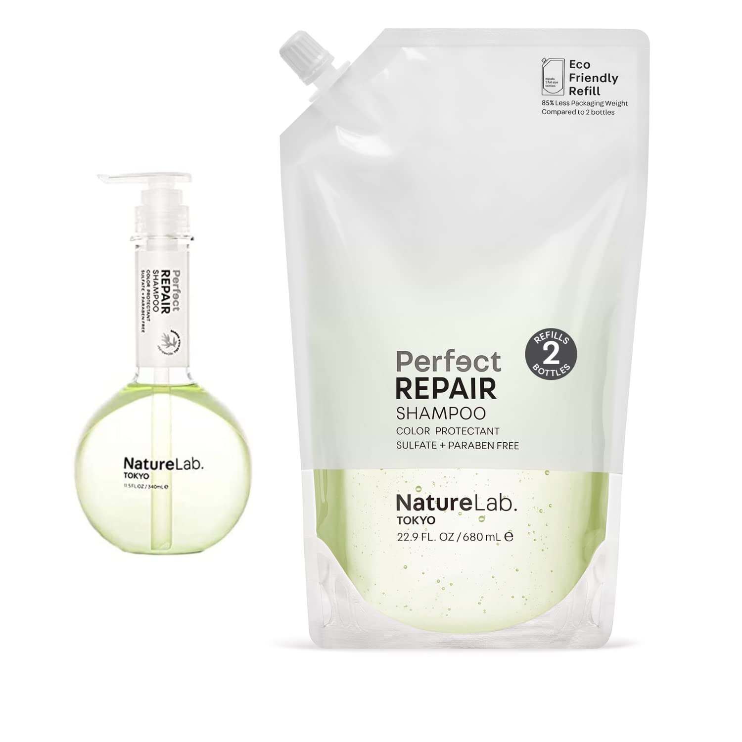 NatureLab TOKYO Perfect Repair Shampoo + Eco-Friendly Refill Pouch Bundle | Replenish and Restore Damaged, Color Treated Hair and Strengthen Hair | 11.5   & Refill 22.9   | $38 VALUE