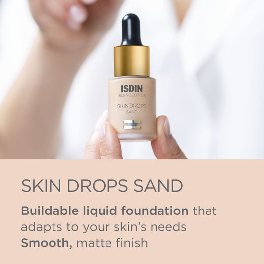 ISDIN Skin Drops, Face and Body Makeup Lightweight and High Coverage Foundation, Sand Shade for Fair to Light Skin Tone