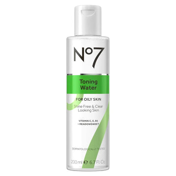 No7 Toning Water for Oily Skin - Skin Toner with Tri-Vit Complex, Vitamin E, Vitamin B5 & Vitamin C - Contains Meadowsweet + Ginseng for Refreshed & Energized Skin (6.7  )