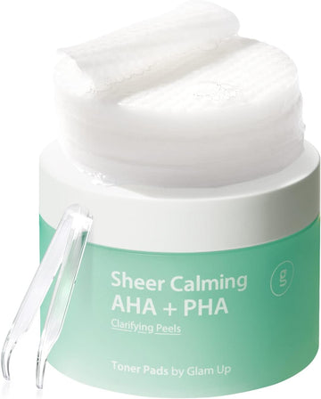 Glam Up AHA PHA Trouble Care Toner Pads | Calming, Exfoliating, Pore Cleansing Korean Skincare Toner Pads for Sensitive Skin | Vegan Bamboo Cotton Face Gauze (65 Pads)
