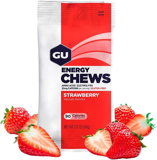 GU Energy Chews, Strawberry Energy Gummies with Electrolytes, 12 Bags