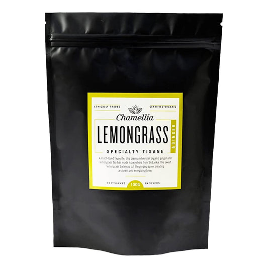 Chamellia Organic Lemongrass & Ginger Tea - 50 x Pyramid Tea Bags in a Pouch (No Camellia Sinensis, Caffeine Free) Single unit
