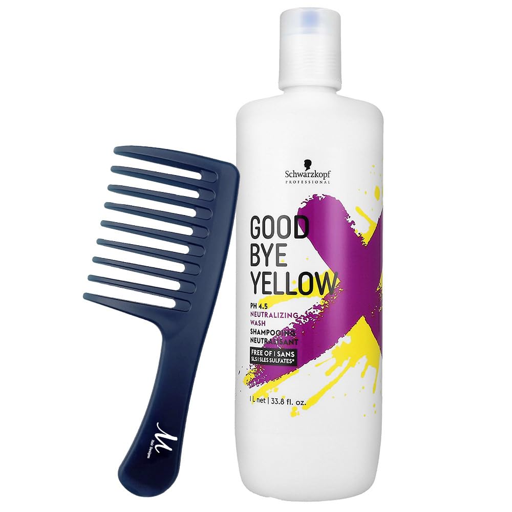 M Hair Designs Goodbye Yellow Shampoo Neutralizing Wash 1 Liter Detangling Comb (Bundle 2 items)