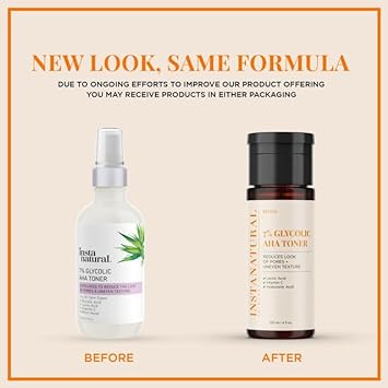 InstaNatural 7% Glycolic AHA Face Toner, Brightens, Reduces The Look of Pores and Uneven Texture, Gently Exfoliates, with Lactic Acid, Witch Hazel and Vitamin C, 4