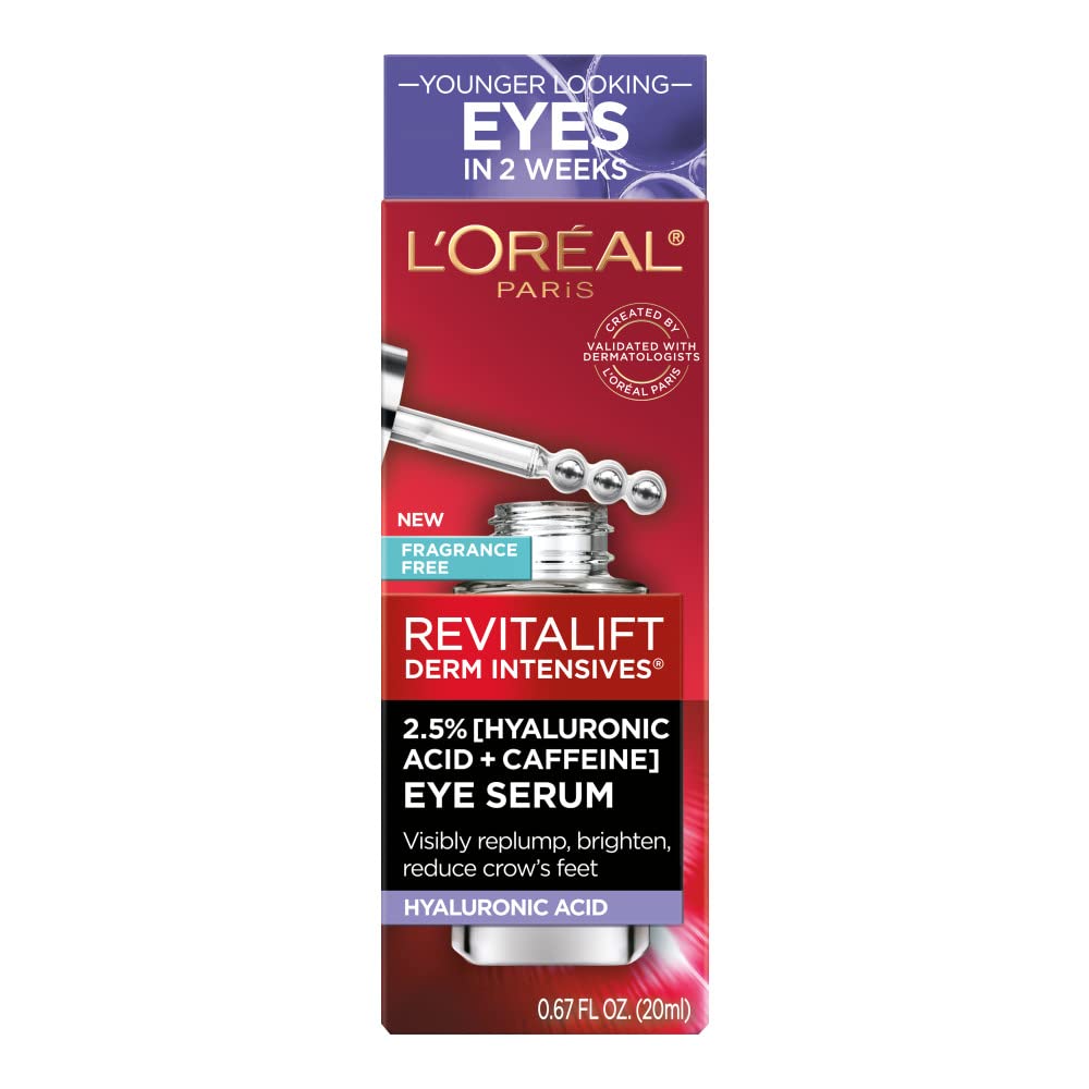 L'Oreal Paris Revitalift Derm Intensives Hyaluronic Acid + Caffeine Hydrating Eye Serum, 0.67 .