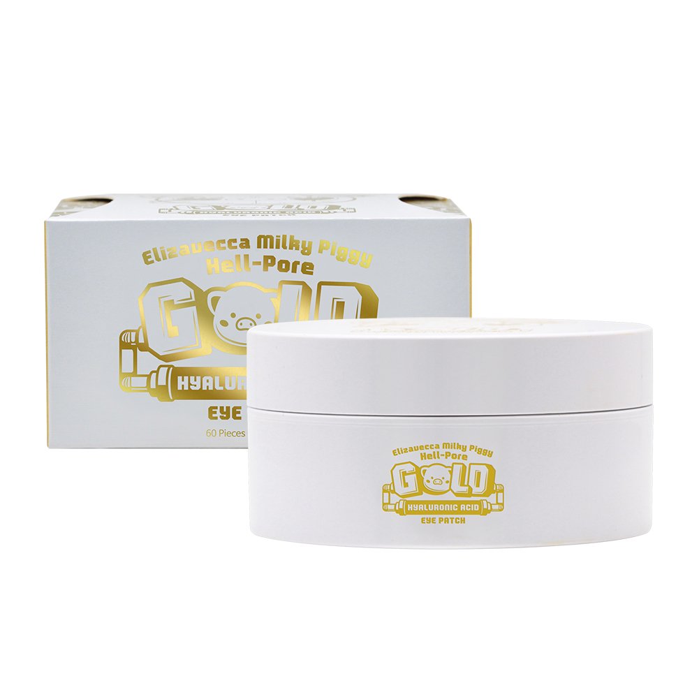 Elizavecca Milky Piggy Hell Pore Gold Hyaluronic Acid Eye Patch - Under Eye Mask | Real Water Under Eye Patches | Gold Eye Mask | Hydra-Gel Eye Patches | Lift Under Eye Area | Wrinkles and Fine Lines Undereye Hyaluronic Acid Eye Mask