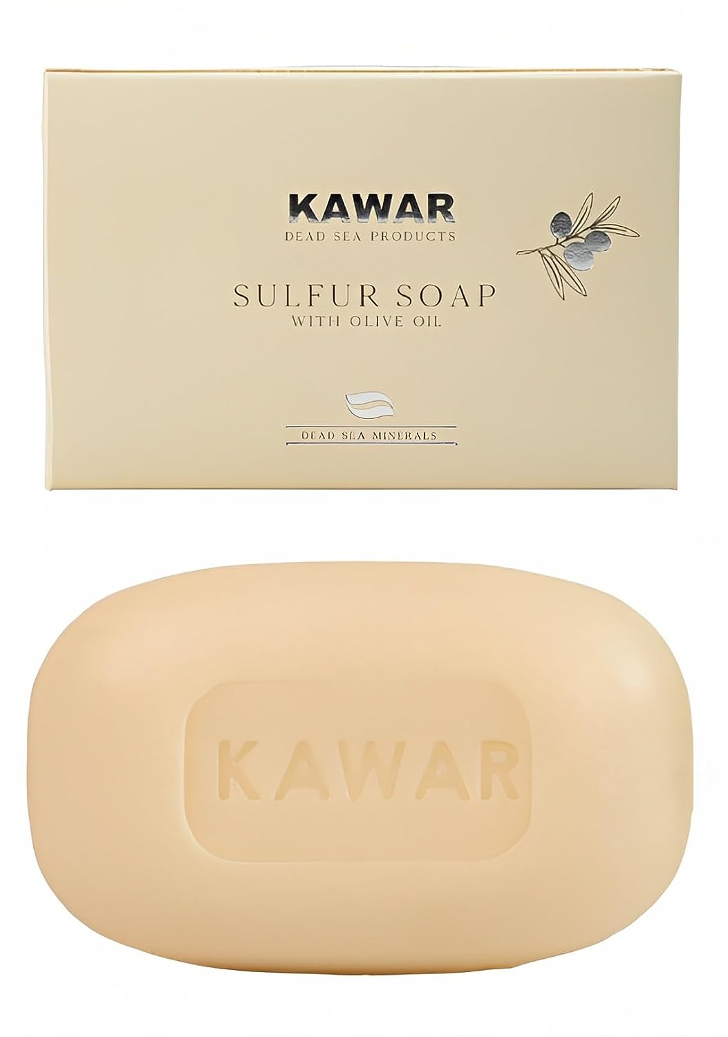 KAWAR Dead Sea Sulfur Soap with Olive Oil, Relief Skin Conditions Such as Acne, Psoriasis, Eczema & Blackheads, for Oily to Normal Skin, Vegan Soap Bar for Men & Women, 4.2
