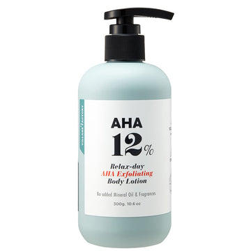 VILLAGE11FACTORY AHA 12% Body Lotion, Exfoliating & Rejuvenating Formula with 12% Glycolic Acid and Hyaluronic Acid. Unscented, Paraben Free. 10.6