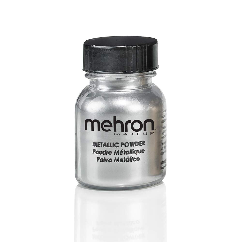 Mehron Makeup Metallic Powder | Metallic Chrome Powder Pigment for Face & Body Paint, Eyeshadow, and Eyeliner .5  (14 g) (Silver)