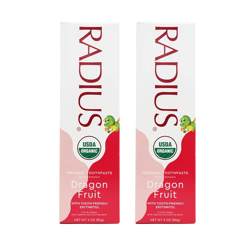 RADIUS USDA Organic Kids Toothpaste 3 Non Toxic Chemical-Free Gluten-Free Designed to Improve Gum Health for Children's 6 Months and Up - Dragon Fruit - Pack of 2