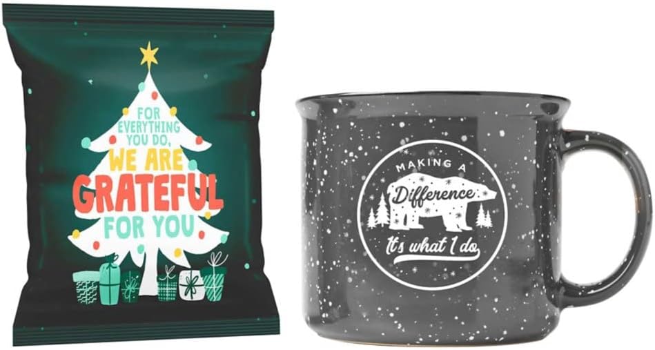 Cheersville Ceramic Speckled Campfire Mug And Hot Cocoa Mix Gift Set - Make A Difference, Holiday Gift Ideas For Men Or Women