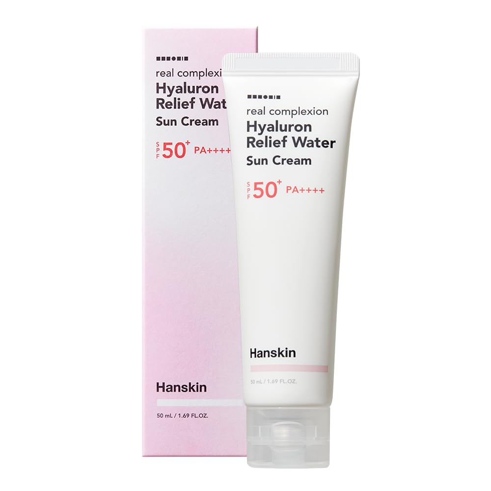 Hanskin Hyaluron Relief Water Sun Cream 50ml. Sunscreen Sunblock, SPF 50+ PA++++, Korean Skin Care, Moisturizer, Hydrating, UV Protector, Ideal for All Skin Type