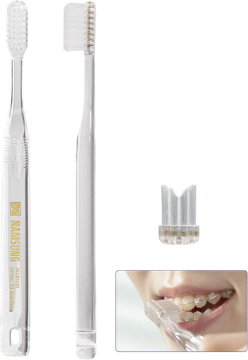 NAMSUNG Orthodontic Toothbrushes[4 Packs] Dupont Bristles V Trim Cleaning for Braces Wires Brackets (Ortho No.33 Medium)