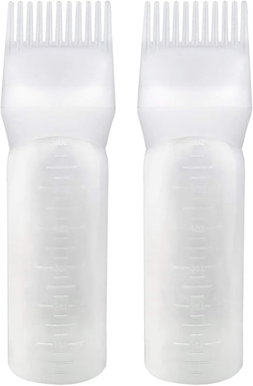 Yebeauty Root Comb Applicator Bottle, 2 Pack 6 Ounce Applicator Bottle for Hair Dye Bottle Applicator Brush Root Comb Bottle with Graduated Scale-White