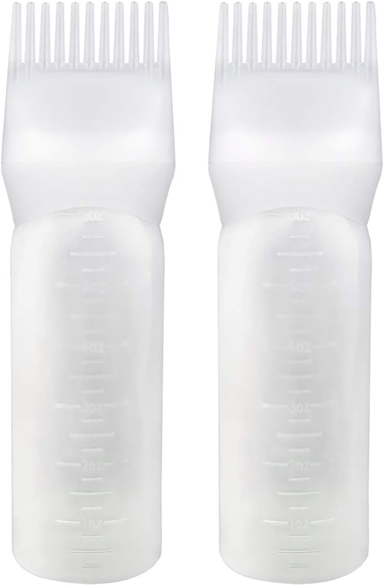 Yebeauty Root Comb Applicator Bottle, 2 Pack 6  Applicator Bottle for Hair Dye Bottle Applicator Brush Root Comb Bottle with Graduated Scale-White