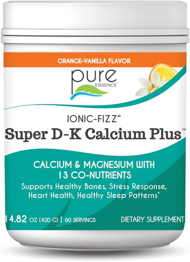 Ionic Fizz Super D-K Calcium Plus by Pure Essence - with Extra Magnesium, Vitamin D3, Vitamin K2 - Orange Vanilla - 14.8