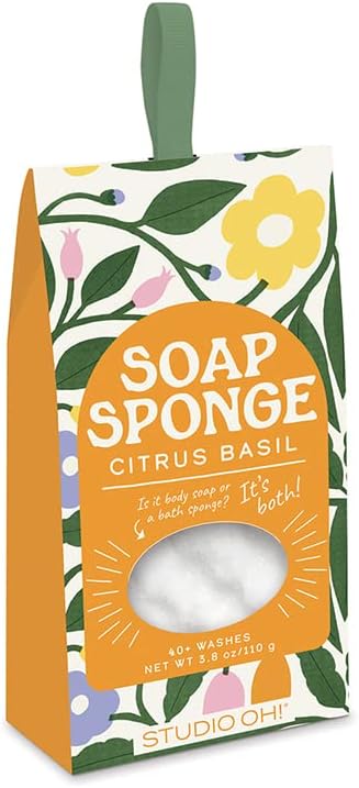 Studio Oh! Citrus Basil Body Soap Sponge, oral Bliss 2-in-1 Body Wash Infused Shower and Bath Sponge, Up to 40 Washes