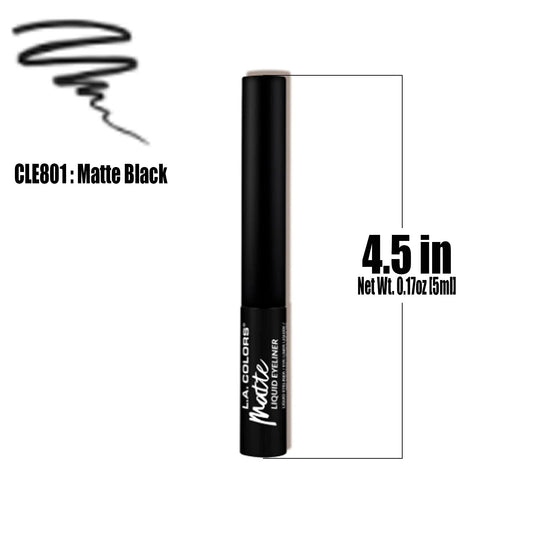 L.A. Colors 1 Liquid Eyeliner [ CLE801 Matte Black ] Fine Tip Brush Eye Liner + Free Zipper Bag