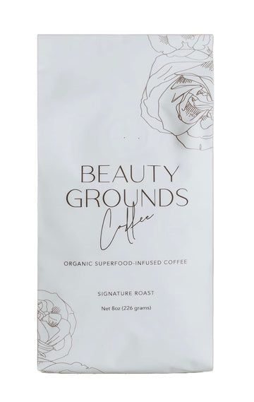 Beauty Grounds Coffee Signature Roast, with Tremella Mushroom, Baobab, and Cacao - Micro Roasted Low Acid Single Origin Ground Coffee - Certified Organic & Kosher