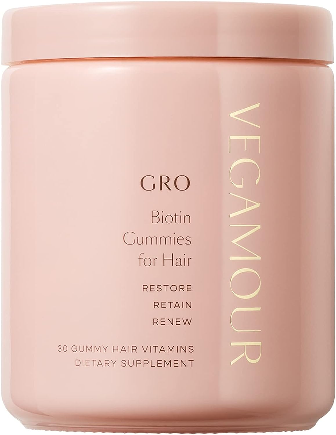 VEGAMOUR GRO Biotin Gummies, Strawberry Flavor with 5000 mcg Biotin, Supports Healthy Hair Vegan Gummies with Vitamins A