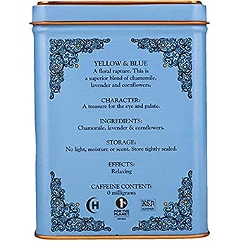 Harney & Son's Yellow and Blue Herbal Tea Tin 20 Sachets ( Two Pack) - Herbal Tea Blend of Chamomile, Lavender, and Cornflower - Caffeine Free - 2 Pack 20ct Sachet Tins (40 Sachets)