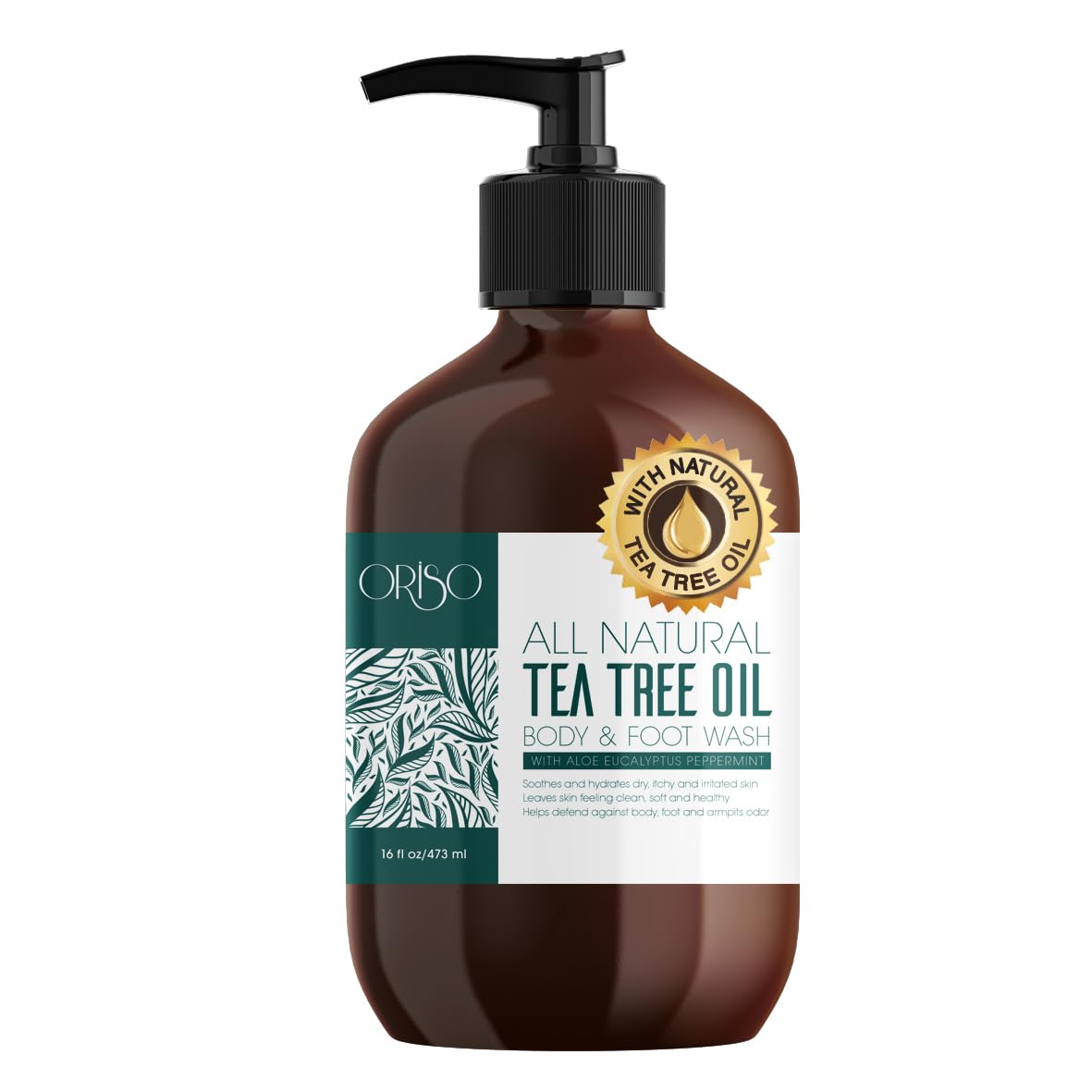 Tea Tree Oil Body Wash - Helps Athletes Foot, Ringworm, Jock Itchy, Acne, Eczema, Yeast Infection, Body Odor, Itchy Skin - With Moisturizing Aloe - Sulfate Free - 16