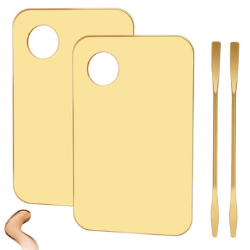 Acrylic Cosmetic Makeup Palette,2 Set Makeup Mixing Tray with Makeup Spatula Tool, Makeup Mixing Palette for Foundation Nail Art Eye Shadow Pigment Blending(Gold)