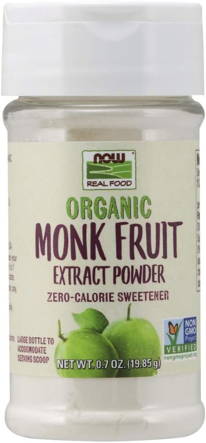 NOW Foods, Certified Organic Monk Fruit Extract Powder, Zero Calorie Sweetener, Large Bottle for Serving Scoop, Certifie