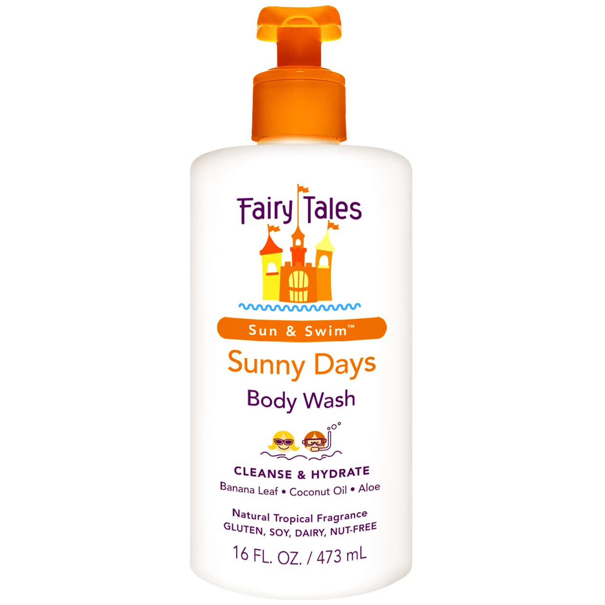 Fairy Tales Sunny Days Chlorine Removal Body Wash, For All Age Swimmers - After Swim Chlorine, Salt And Sunscreen Removal - No Harsh Chemicals or Toxins - Easy to use Pump - 16