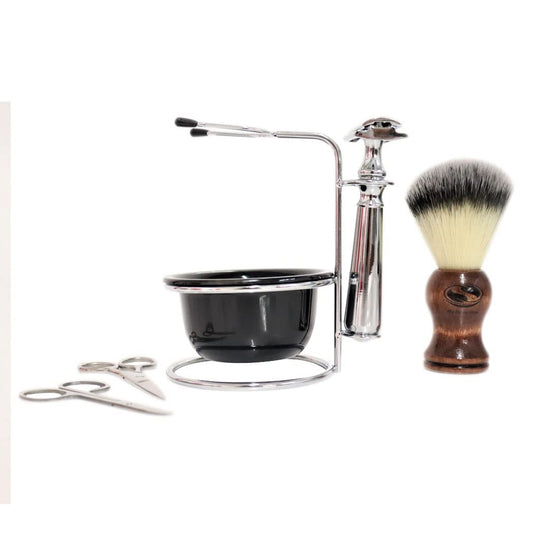 Sandalwood Shaving Kits For Men - Includes Shaving Butter, Pre Shave Oil, Aftershave Balm & Shaving Brush, Shaving Kit For Sensitive Skin - Gifts For Him