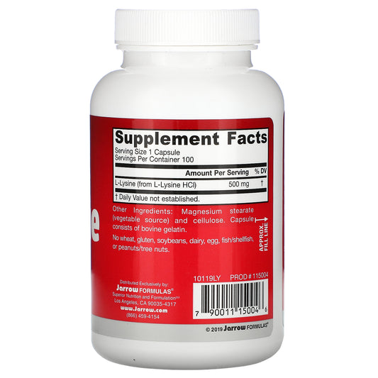 Jarrow Formulas, L-Lysine, 500 mg Capsules
