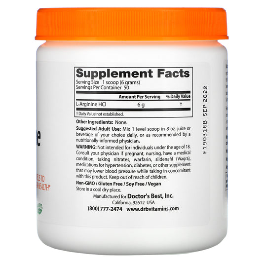 Doctor's Best, Pure L-Arginine Powder (300 g)